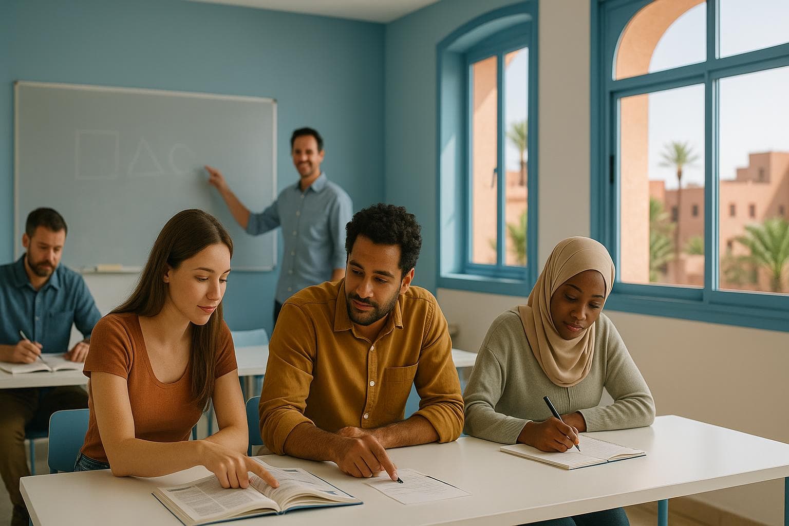 Moderner Klassenraum bei Dialektika mit Studierenden im Deutschkurs
